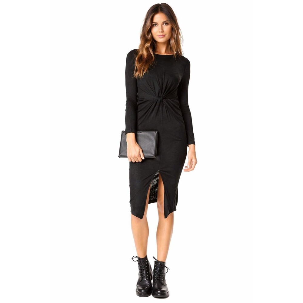 KENDALL + KYLIE New Women's Black Knee Length Dress LARGE Knot Front KCFA1636DK‎